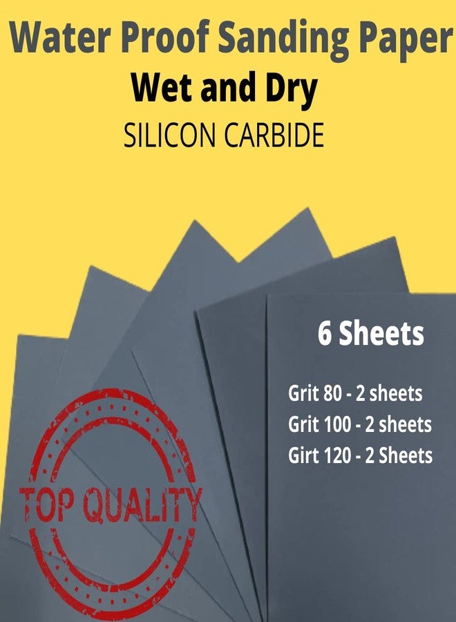 Color Zebra ColorZebra Water Proof WET AND DRY SAND PAPER (Grit-80-2pcs 100-2pcs 120-2pcs) Pack of 6 sheets. Latex Silicon Carbide sanding (2 pcs each Grit) Size, 06 sheets - 23 cm x 28 - Image 2